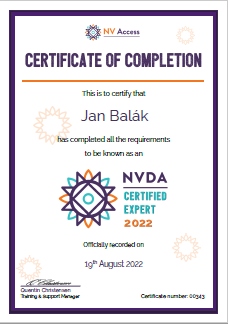 Jan Balák, NVDA Expert Certification 2022 (pdf; 266 kB)