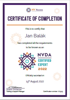 Jan Balák, NVDA Expert Certification 2022 (pdf; 266 kB)